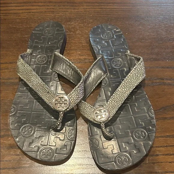 Tory Burch Black and Silver Sandals - Picture 1 of 3